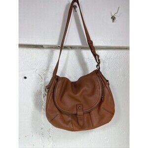 LUCKY BRAND BROWN LEATHER FOLD OVER FLAP SHOULDER BAG 13 X 11